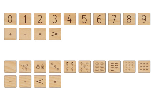 Cyfry dwustronne i znaki Montessori z grawerem logo